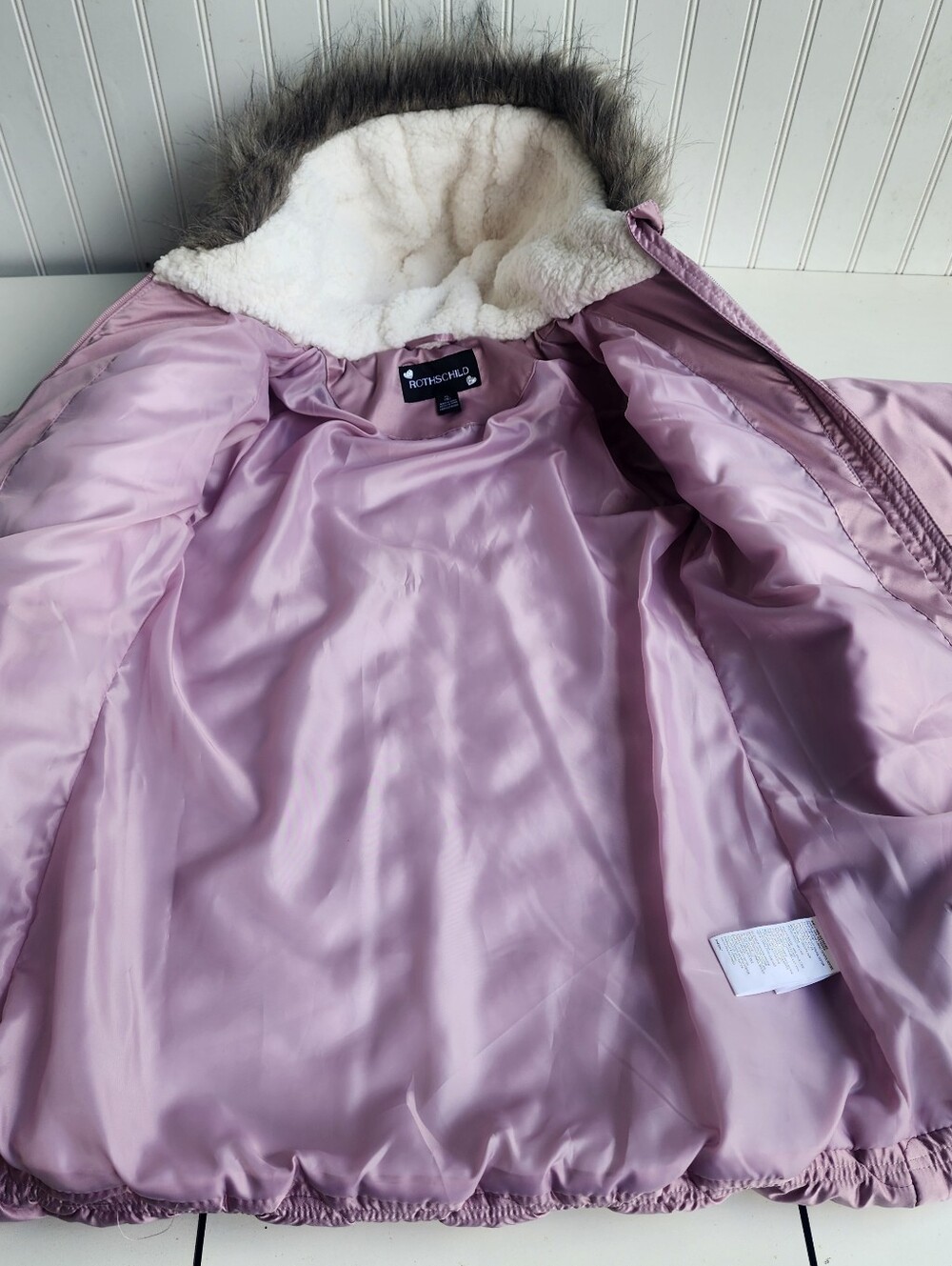 Rothschild Youth Girls Satin Quilted Faux Fur Puffer Jacket Full Zip Sz XL (16) - Picture 9 of 16